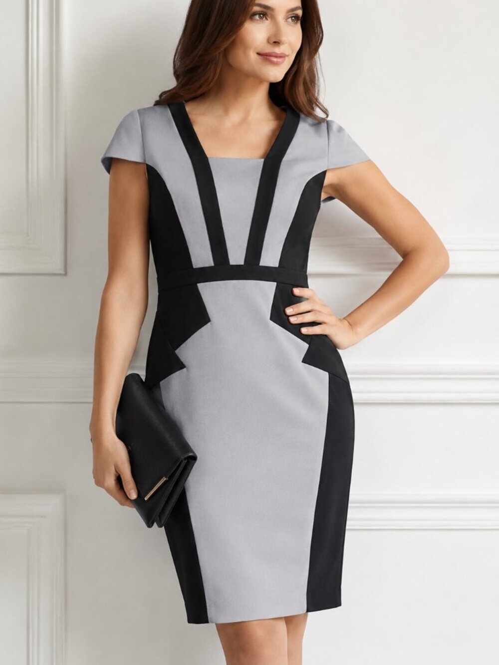 Dorothy Perkins Colorblock Sheath Dress Gray Black Cap Sleeve 12